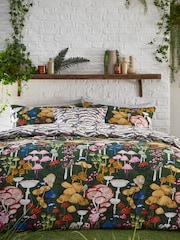 furn. Forest Green Amanita Abstract Mushroom Reversible Duvet Cover and Pillowcase Set - Image 1 of 4