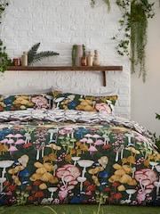 furn. Forest Green Amanita Abstract Mushroom Reversible Duvet Cover and Pillowcase Set - Image 2 of 4