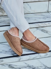 Linzi Brown Tana Faux Suede Slip-On Slippers - Image 1 of 6