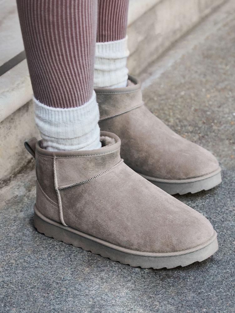 Linzi Light Grey Mini Addy Faux Suede Faux Fur Lined Ankle Boots - Image 1 of 5