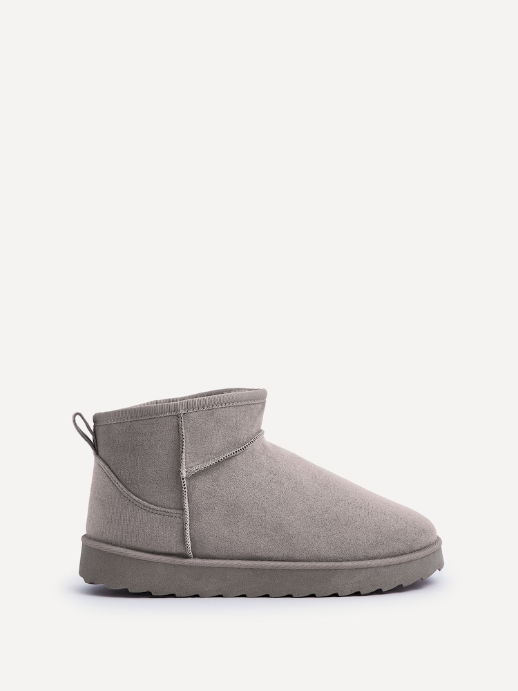 Linzi Light Grey Mini Addy Faux Suede Faux Fur Lined Ankle Boots - Image 2 of 5