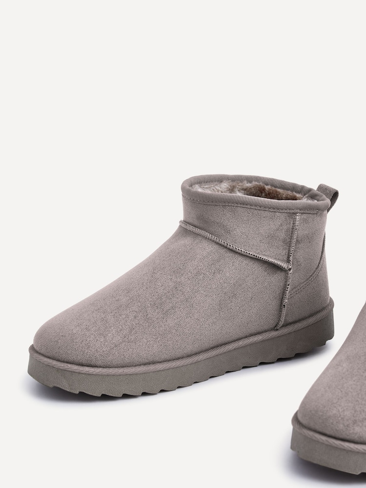 Linzi Light Grey Mini Addy Faux Suede Faux Fur Lined Ankle Boots - Image 5 of 5