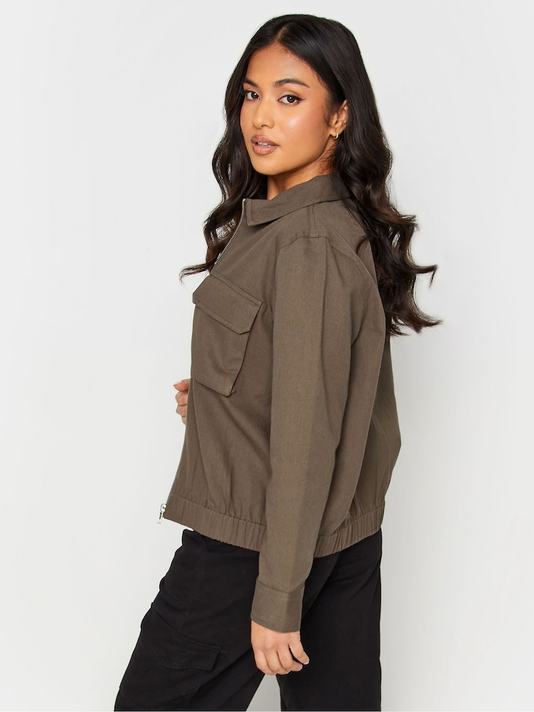 PixieGirl Petite Grey Utility Bomber Jacket - Image 2 of 4 PixieGirl Petite Grey Utility Bomber Jacket - Image 2 of 4