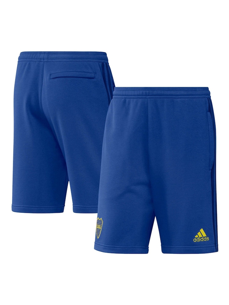 adidas Blue Boca Juniors 3 Stripe Sweat Shorts Junior - Image 1 of 3