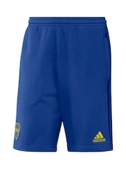 adidas Blue Boca Juniors 3 Stripe Sweat Shorts Junior - Image 2 of 3