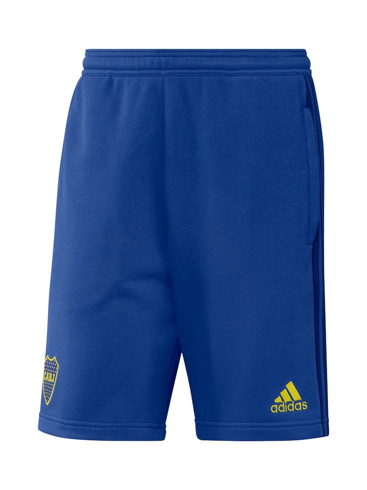adidas Blue Boca Juniors 3 Stripe Sweat Shorts Junior - Image 2 of 3