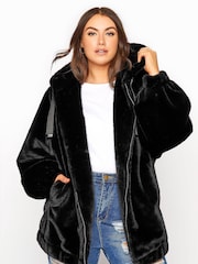 Yours Curve Black Faux Fur Jacket - Image 1 of 9