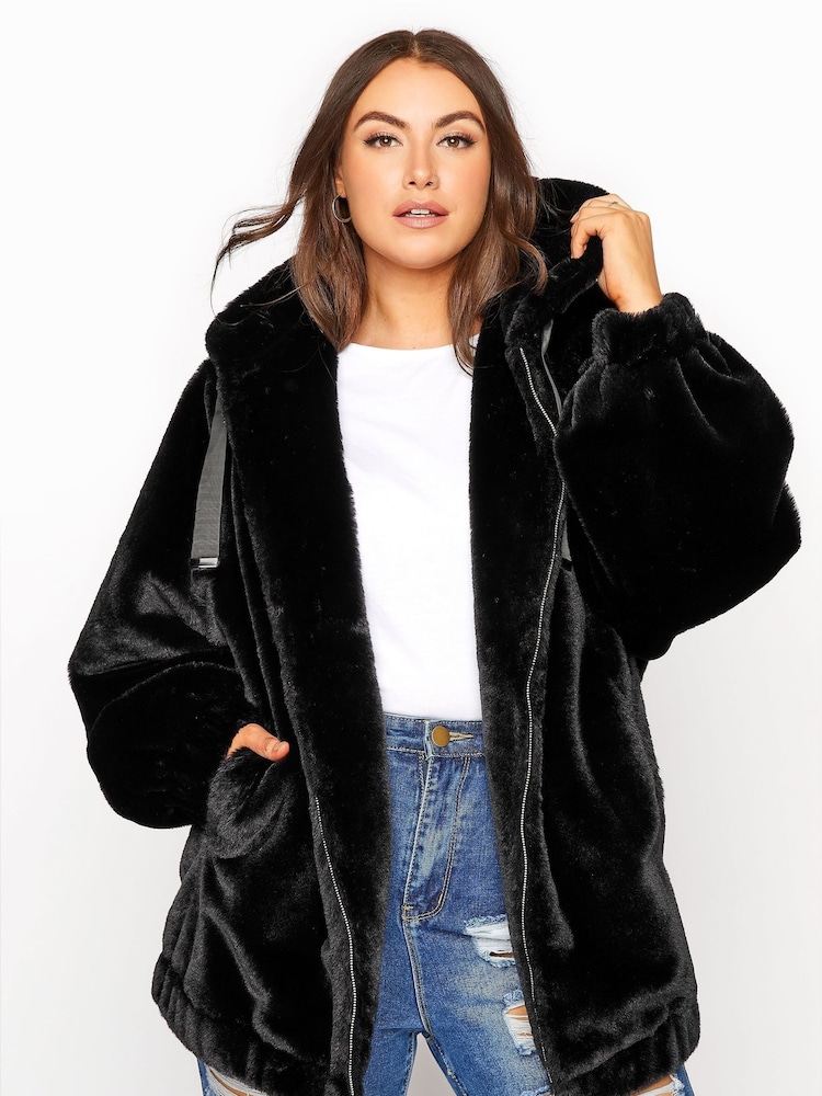 Yours Curve Black Faux Fur Jacket - Image 1 of 9