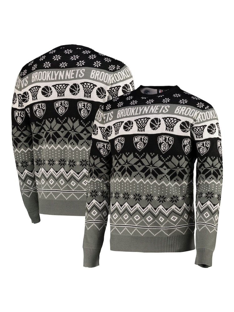 Fanatics Grey NBA Brooklyn Nets Festive Jumper - Image 1 of 3