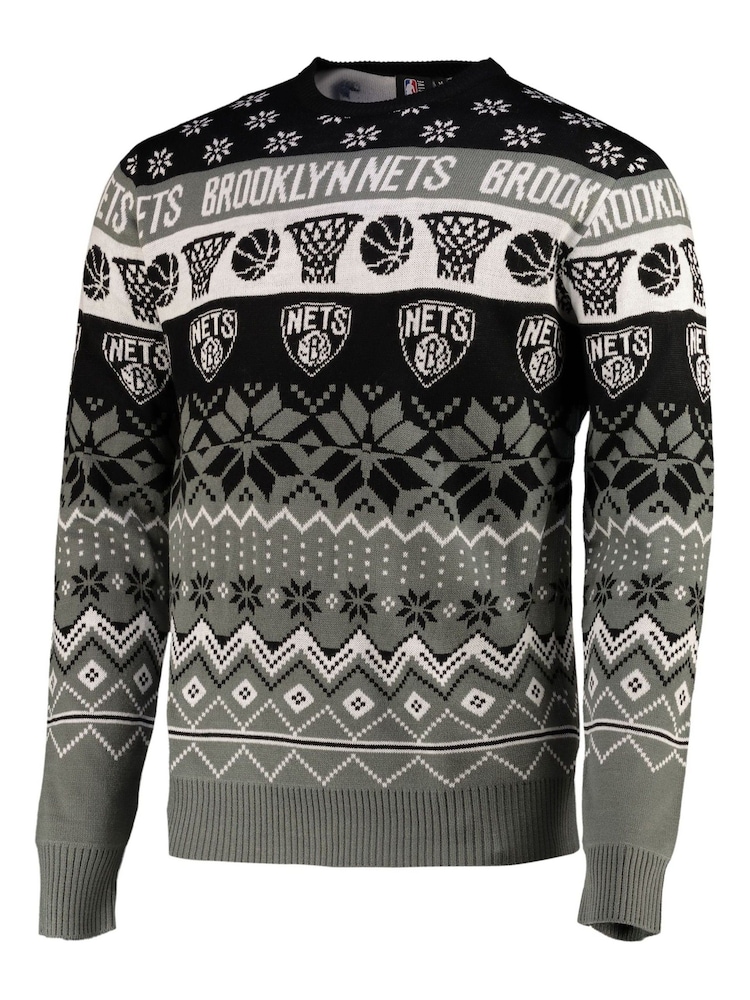 Fanatics Grey NBA Brooklyn Nets Festive Jumper - Image 2 of 3