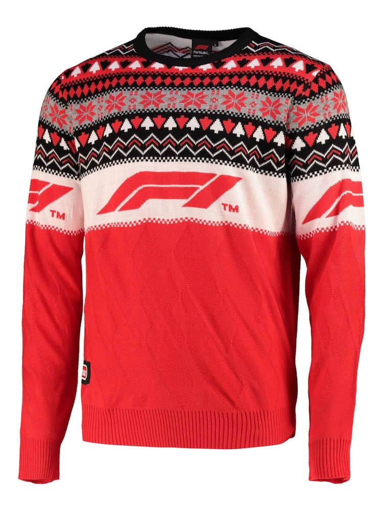 Fanatics Red Formula 1 Retro Christmas Fairisle Pattern Jumper - Image 1 of 1