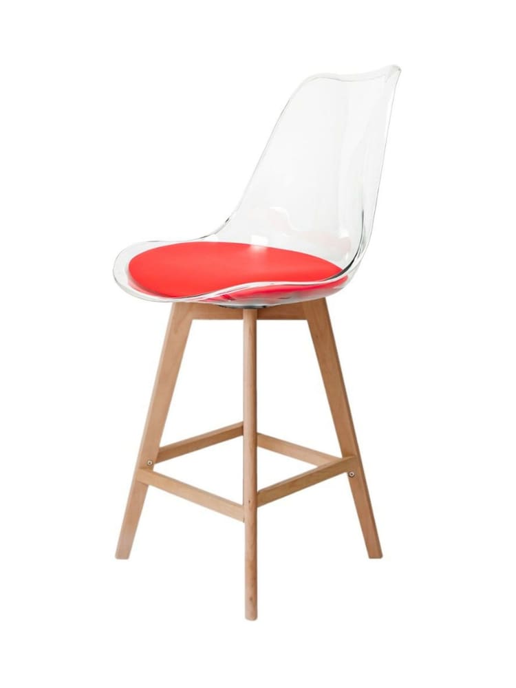 Fusion Living Red Soho Clear Plastic Bar Stool with Light Wood Legs - Image 2 of 5 Fusion Living Red Soho Clear Plastic Bar Stool with Light Wood Legs - Image 2 of 5
