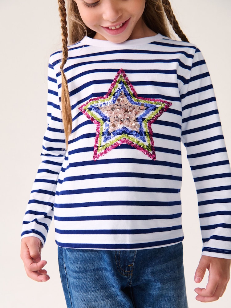 Multi Stripe Sequin Star Long Sleeve T-Shirts 4 Pack (3-16yrs) - Image 5 of 11