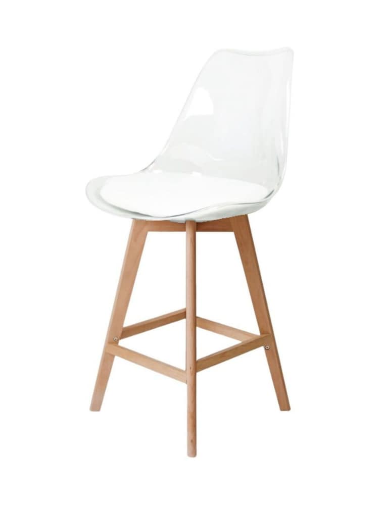 Fusion Living White Soho Clear Plastic Bar Stool with Light Wood Legs - Image 2 of 5 Fusion Living White Soho Clear Plastic Bar Stool with Light Wood Legs - Image 2 of 5