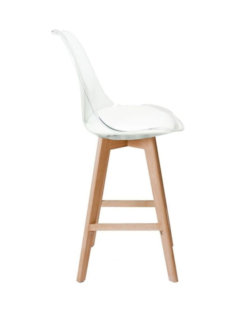 Fusion Living White Soho Clear Plastic Bar Stool with Light Wood Legs - Image 5 of 5 Fusion Living White Soho Clear Plastic Bar Stool with Light Wood Legs - Image 5 of 5