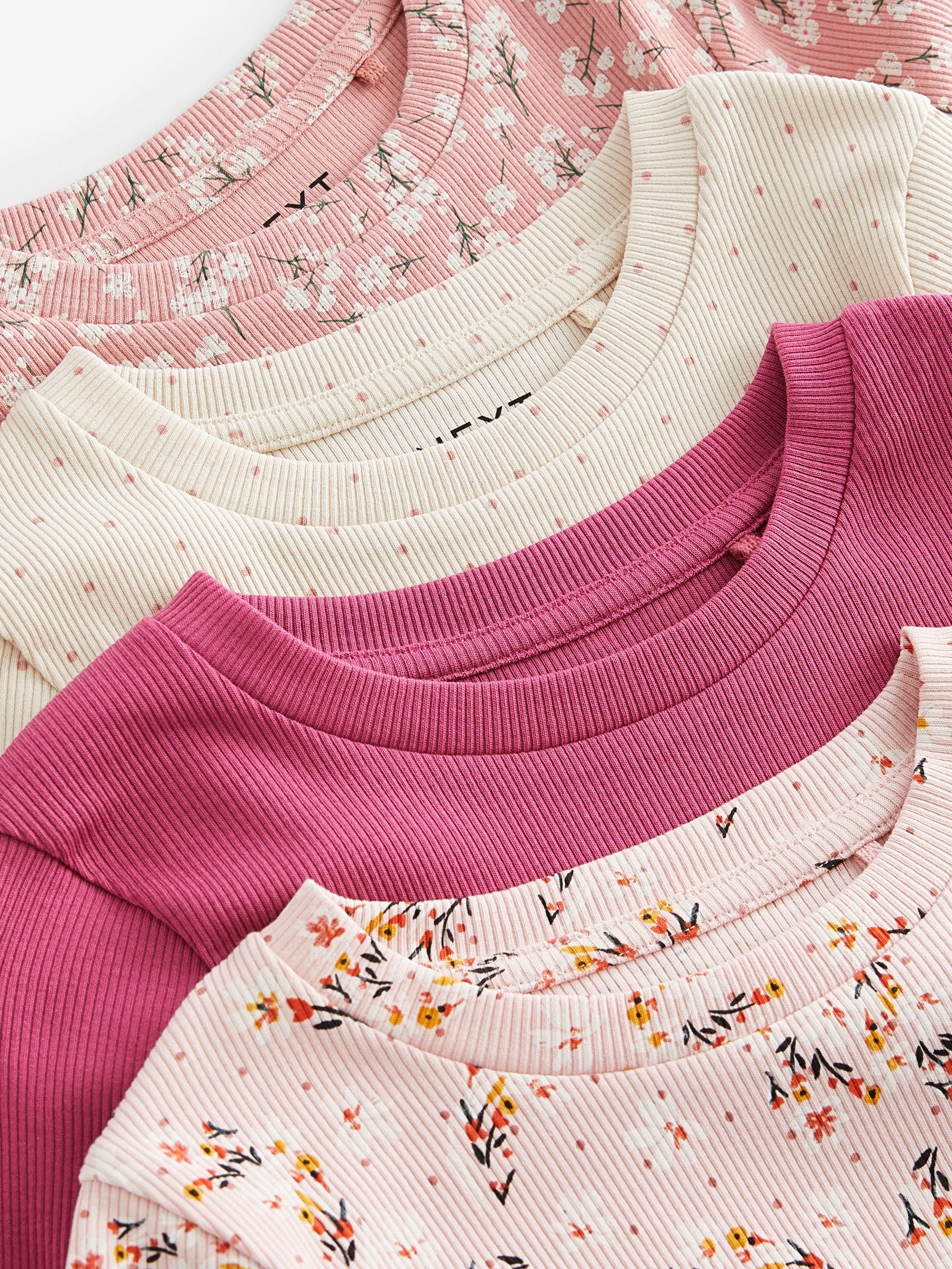 Buy Pink Floral Rib Long Sleeve Tops 4 Pack (3-16yrs) from