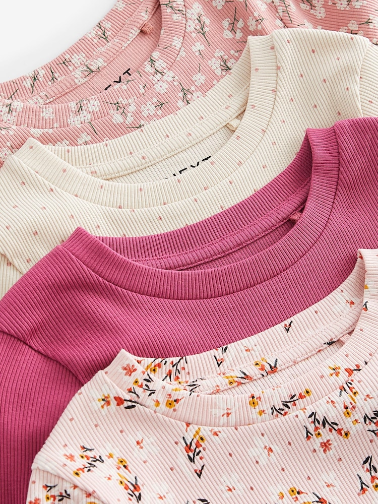 Pink Floral Rib Long Sleeve Tops 4 Pack (3-16yrs) - Image 11 of 11