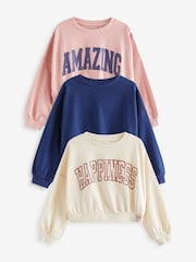 Pink/Blue Varsity Graphic 100% Cotton Sweatshirts 3 Pack (3-16yrs) - Image 1 of 6