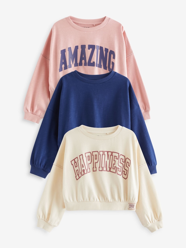Pink/Blue Varsity Graphic 100% Cotton Sweatshirts 3 Pack (3-16yrs) - Image 1 of 6