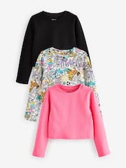 Black/Pink Graffiti Long Sleeve T-Shirt 3 Pack (3-16yrs) - Image 1 of 9