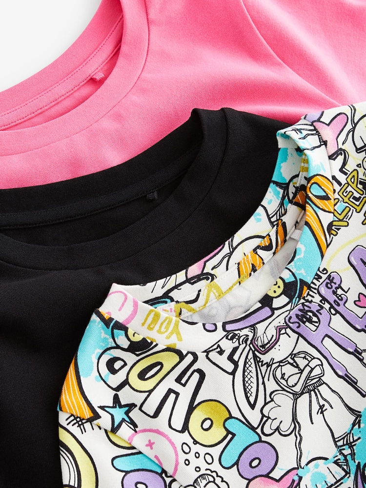 Black/Pink Graffiti Long Sleeve T-Shirt 3 Pack (3-16yrs) - Image 9 of 9