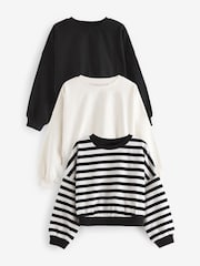Black/White Boxy Long Sleeve 100% Cotton Sweatshirt 3 Pack (3-16yrs) - Image 1 of 8