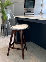 Fusion Living White Soho Clear Plastic Bar Stool with Dark Wood Legs - Image 1 of 5