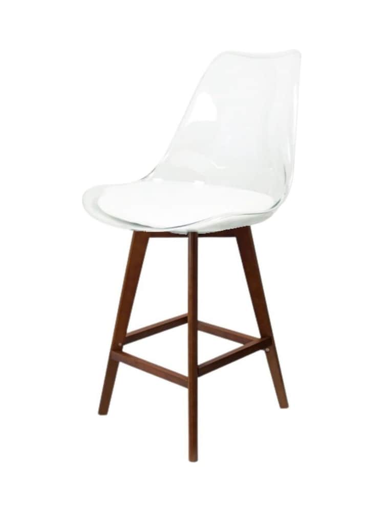 Fusion Living White Soho Clear Plastic Bar Stool with Dark Wood Legs - Image 2 of 5
