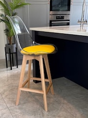 Fusion Living Yellow Soho Clear Plastic Bar Stool with Light Wood Legs - Image 1 of 5