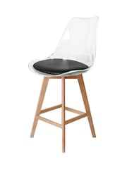 Fusion Living Set of 2 Black Soho Clear Plastic Bar Stools with Light Wood Legs - Image 2 of 5