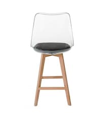 Fusion Living Set of 2 Black Soho Clear Plastic Bar Stools with Light Wood Legs - Image 3 of 5