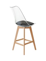 Fusion Living Set of 2 Black Soho Clear Plastic Bar Stools with Light Wood Legs - Image 4 of 5