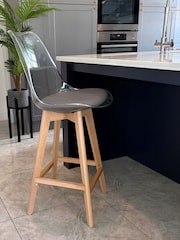 Fusion Living Dark Grey Soho Clear Plastic Bar Stool with Light Wood Legs - Image 1 of 5