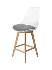 Fusion Living Dark Grey Soho Clear Plastic Bar Stool with Light Wood Legs - Image 2 of 5