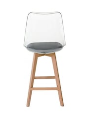 Fusion Living Dark Grey Soho Clear Plastic Bar Stool with Light Wood Legs - Image 3 of 5
