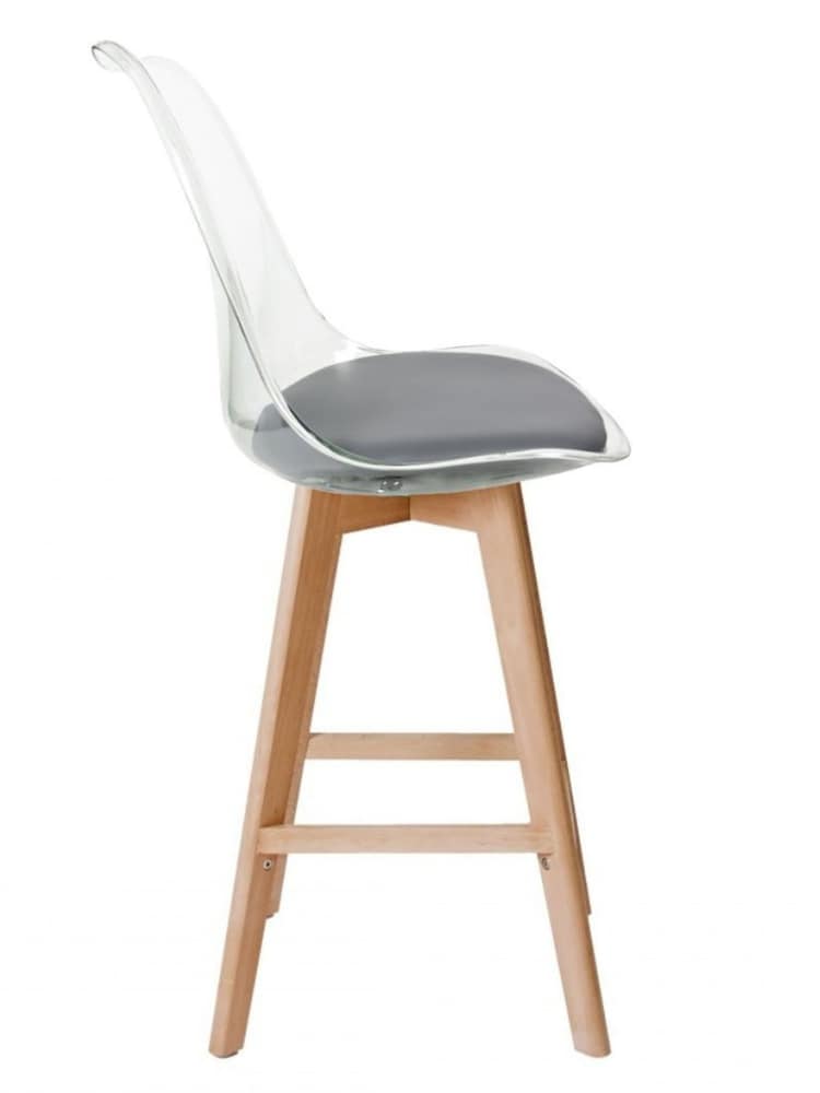 Fusion Living Dark Grey Soho Clear Plastic Bar Stool with Light Wood Legs - Image 5 of 5 Fusion Living Dark Grey Soho Clear Plastic Bar Stool with Light Wood Legs - Image 5 of 5
