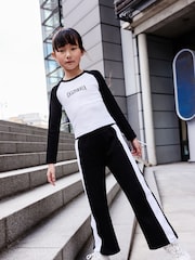 Black/White Rib Raglan T-Shirt and Wide Leg Joggers Set (3-16yrs) - Image 1 of 6