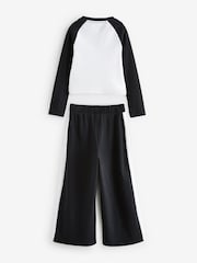 Black/White Rib Raglan T-Shirt and Wide Leg Joggers Set (3-16yrs) - Image 5 of 6