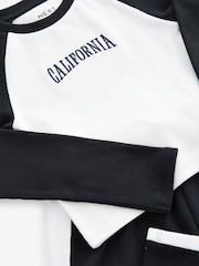 Black/White Rib Raglan T-Shirt and Wide Leg Joggers Set (3-16yrs) - Image 6 of 6