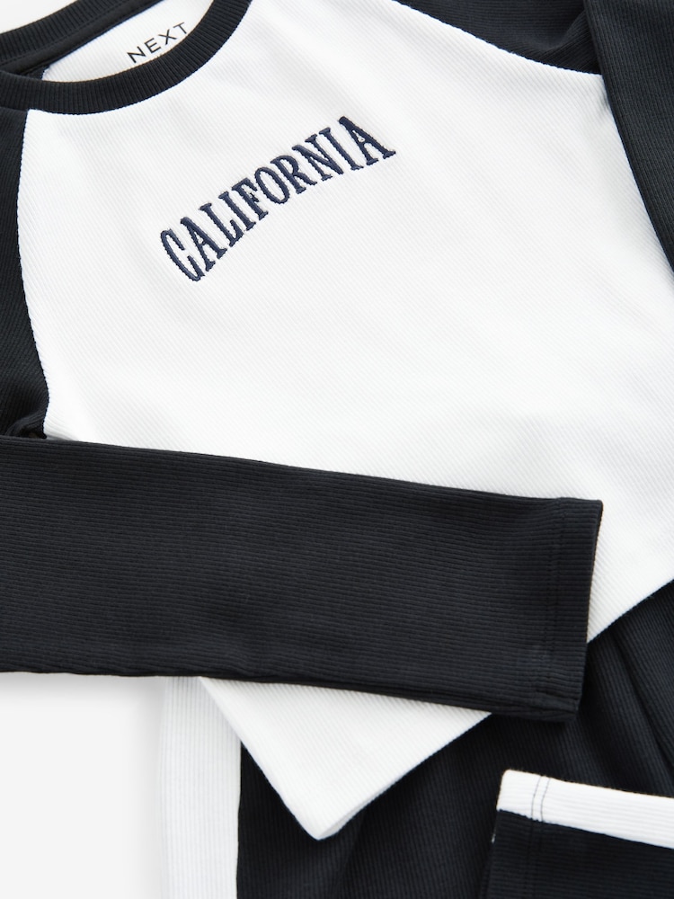 Black/White Rib Raglan T-Shirt and Wide Leg Joggers Set (3-16yrs) - Image 6 of 6