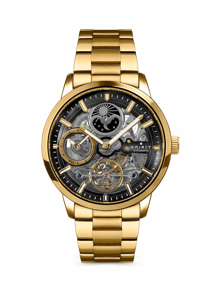 Spirit Gold Spirit Gents Gold Plated Sun Moon Automatic Bracelet Watch - Image 1 of 5 Spirit Gold Spirit Gents Gold Plated Sun Moon Automatic Bracelet Watch - Image 1 of 5