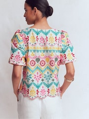 Boden Blue Linen Puff Sleeve Top - Image 3 of 5