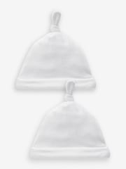 White Velour Baby Tie Top Hats 2 Pack (0-12mths) - Image 1 of 4