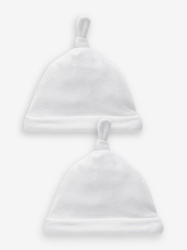 White Velour Baby Tie Top Hats 2 Pack (0-12mths) - Image 1 of 4