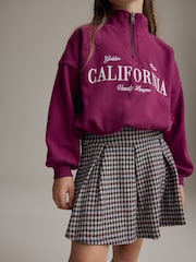 Burgundy Red Varsity Bubble Hem 100% Cotton Sweat & Check Skirt Set (3-16yrs) - Image 5 of 8