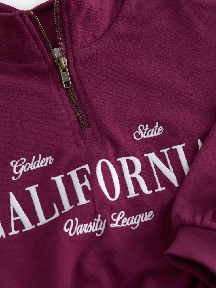 Burgundy Red Varsity Bubble Hem 100% Cotton Sweat & Check Skirt Set (3-16yrs) - Image 8 of 8