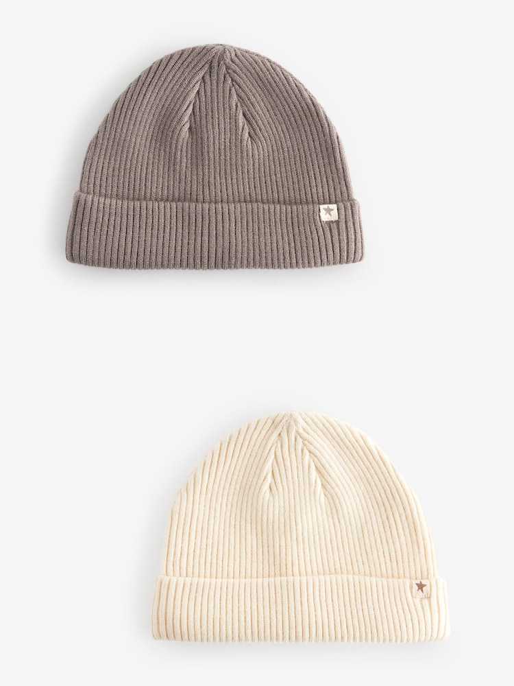 Tan/Cream Baby Beanie Hats 2 Pack - Image 1 of 5