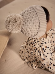 Cream Knitted Pom Waffle Baby Hat - Image 1 of 4