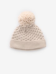 Cream Knitted Pom Waffle Baby Hat - Image 3 of 4