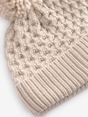 Cream Knitted Pom Waffle Baby Hat - Image 4 of 4